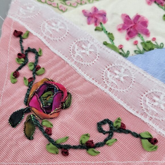 Handcrafted Crazy Quilt Panel Silk Ribbon Embroidery Appliqué Photos Flowers - Picture 5 of 6